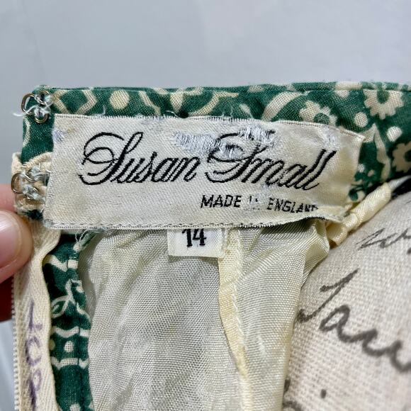 Vintage 70s Susan Small Boho Green Floral Patchwork Print Maxi Prairie Dress - Picture 7 of 15